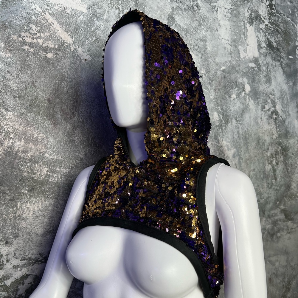 Reversible Sequins Festival Hood Purple and Gold